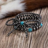 Thumbnail for Boho 3pcs Antique Silver Tone Bowknot Turquoise Beaded Bracelet Set - ArtGalleryZen