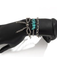 Thumbnail for Boho 3pcs Antique Silver Tone Bowknot Turquoise Curb Chain Bracelet Set - ArtGalleryZen