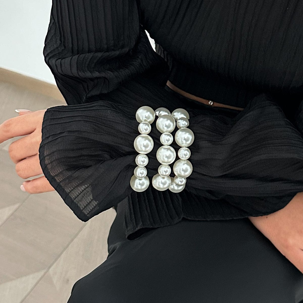 Boho 3pcs Chunky Pearl Chain Stackable Bracelet Set - ArtGalleryZen