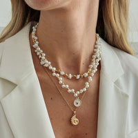 Thumbnail for Boho 3pcs Conch Enamel Round Disk Pendant Pearl Chain Necklace Set - ArtGalleryZen