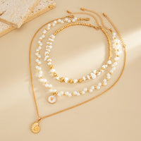 Thumbnail for Boho 3pcs Conch Enamel Round Disk Pendant Pearl Chain Necklace Set - ArtGalleryZen