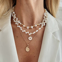 Thumbnail for Boho 3pcs Conch Enamel Round Disk Pendant Pearl Chain Necklace Set - ArtGalleryZen