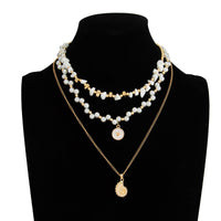 Thumbnail for Boho 3pcs Conch Enamel Round Disk Pendant Pearl Chain Necklace Set - ArtGalleryZen