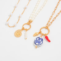 Thumbnail for Boho 3pcs Conch Flower Ceramic Pendant Pearl Chain Necklace Set - ArtGalleryZen