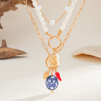Thumbnail for Boho 3pcs Conch Flower Ceramic Pendant Pearl Chain Necklace Set - ArtGalleryZen