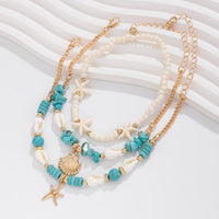 Thumbnail for Boho 3Pcs Conch Shell Starfish Charm Turquoise Seed Bead Chain Anklet Set - ArtGalleryZen