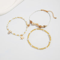 Thumbnail for Boho 3pcs Conch Starfish Charm Pearl Seed Bead Chain Anklet Set - ArtGalleryZen