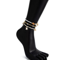 Thumbnail for Boho 3pcs Conch Starfish Charm Pearl Seed Bead Chain Anklet Set - ArtGalleryZen