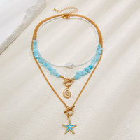 Thumbnail for Boho 3Pcs Enamel Starfish Conch Pendant Turquoise Stone Chain Necklace Set - ArtGalleryZen
