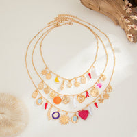Thumbnail for Boho 3pcs Pearl Enamel Heart Chili Sun Flower Pendant Necklace Set - ArtGalleryZen