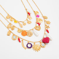Thumbnail for Boho 3pcs Pearl Enamel Heart Chili Sun Flower Pendant Necklace Set - ArtGalleryZen