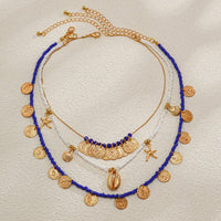 Thumbnail for Boho 3Pcs Shell Starfish Pendant Relief Coin Tassel Seed Bead Necklace Set - ArtGalleryZen