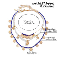 Thumbnail for Boho 3Pcs Shell Starfish Pendant Relief Coin Tassel Seed Bead Necklace Set - ArtGalleryZen