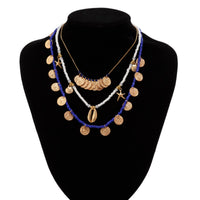 Thumbnail for Boho 3Pcs Shell Starfish Pendant Relief Coin Tassel Seed Bead Necklace Set - ArtGalleryZen