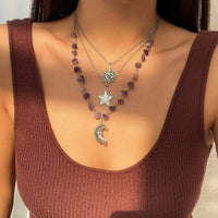 Thumbnail for Boho 3Pcs Sun Moon Star Pendant Colorful Turquoise Stone Necklace Set - ArtGalleryZen