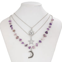 Thumbnail for Boho 3Pcs Sun Moon Star Pendant Colorful Turquoise Stone Necklace Set - ArtGalleryZen
