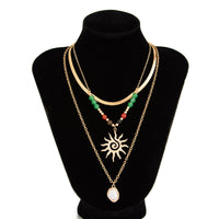 Thumbnail for Boho 3pcs Sun Pearl Pendant Agate Bead Necklace Set - ArtGalleryZen