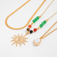 Thumbnail for Boho 3pcs Sun Pearl Pendant Agate Bead Necklace Set - ArtGalleryZen