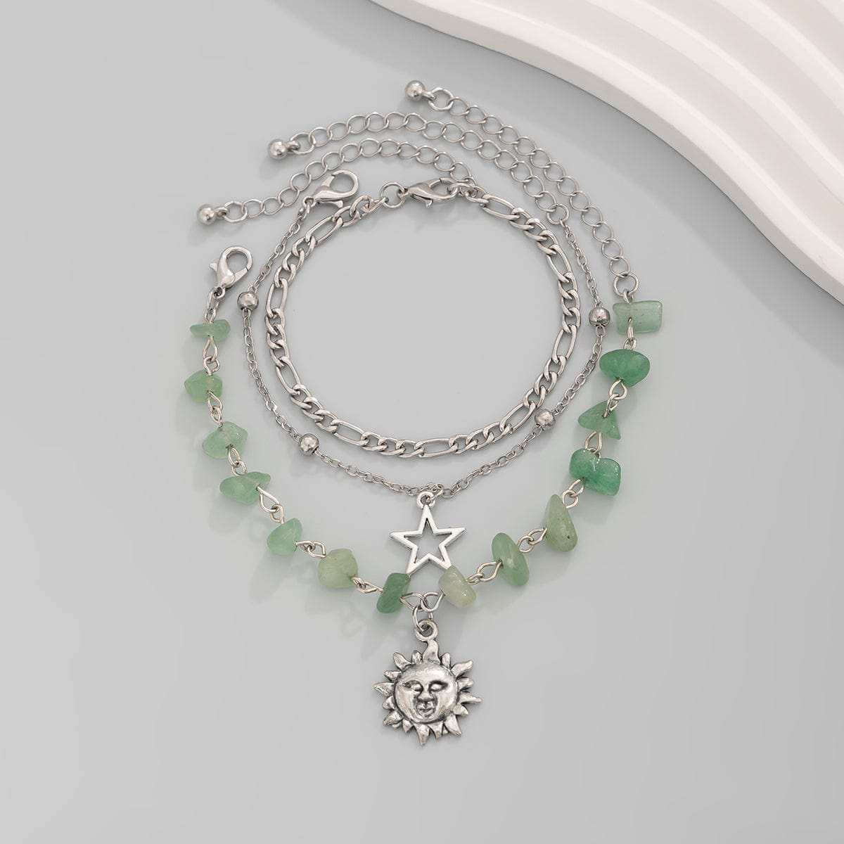 Boho 3Pcs Sun Star Charm Turquoise Stone Bracelet Set - ArtGalleryZen