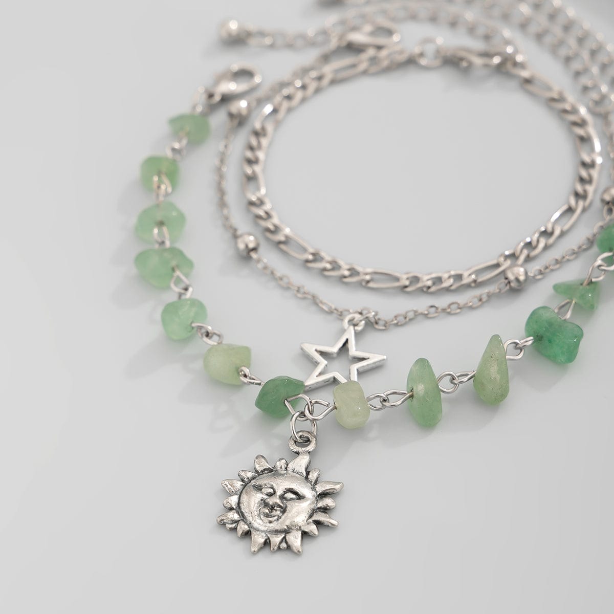 Boho 3Pcs Sun Star Charm Turquoise Stone Bracelet Set - ArtGalleryZen