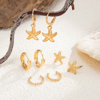 Thumbnail for Boho 4 Pairs Starfish Huggie Hoop Ear Cuff Earrings Set - ArtGalleryZen
