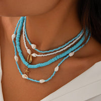 Thumbnail for Boho 4Pcs Conch Starfish Pendant Polymer Clay Seed Bead Necklace Set - ArtGalleryZen