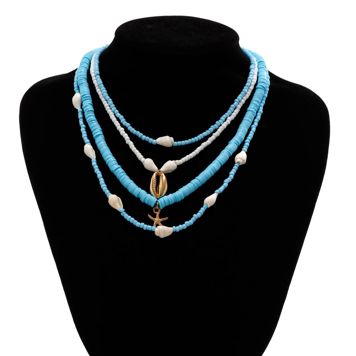 Boho 4Pcs Conch Starfish Pendant Polymer Clay Seed Bead Necklace Set - ArtGalleryZen
