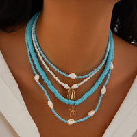 Thumbnail for Boho 4Pcs Conch Starfish Pendant Polymer Clay Seed Bead Necklace Set - ArtGalleryZen