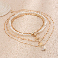 Thumbnail for Boho 4Pcs Crystal Inlaid Starfish Conch Pendant Pearl Chain Necklace Set - ArtGalleryZen
