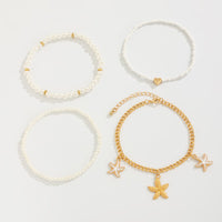 Thumbnail for Boho 4Pcs Enamel Starfish Charm Pearl Seed Bead Anklet Set - ArtGalleryZen