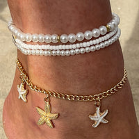 Thumbnail for Boho 4Pcs Enamel Starfish Charm Pearl Seed Bead Anklet Set - ArtGalleryZen