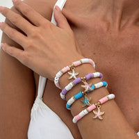 Thumbnail for Boho 4pcs Enamel Starfish Charm Polymer Clay Beaded Bracelet Set - ArtGalleryZen