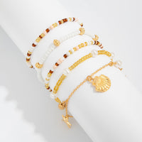 Thumbnail for Boho 5pcs Shell Starfish Charm Pearl Seed Beaded Anklet Set - ArtGalleryZen