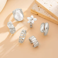 Thumbnail for Boho 6pcs Pearl Flower Heart Pleated Ring Set - ArtGalleryZen