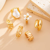 Thumbnail for Boho 6pcs Pearl Flower Heart Pleated Ring Set - ArtGalleryZen