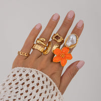 Thumbnail for Boho 7pcs Enamel Flower Pearl Hollow Ring Set - ArtGalleryZen