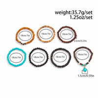 Thumbnail for Boho 7pcs Turquoise Inlaid Square Charm Coconut Shell Wood Beaded Chain Bracelet Set - ArtGalleryZen
