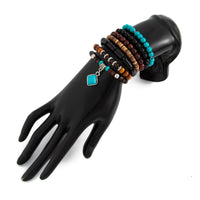 Thumbnail for Boho 7pcs Turquoise Inlaid Square Charm Coconut Shell Wood Beaded Chain Bracelet Set - ArtGalleryZen