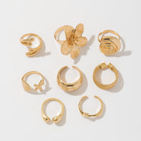 Thumbnail for Boho 8pcs Flower Starfish Shell Stackable Open Ring Set - ArtGalleryZen
