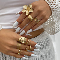 Thumbnail for Boho 8pcs Flower Starfish Shell Stackable Open Ring Set - ArtGalleryZen