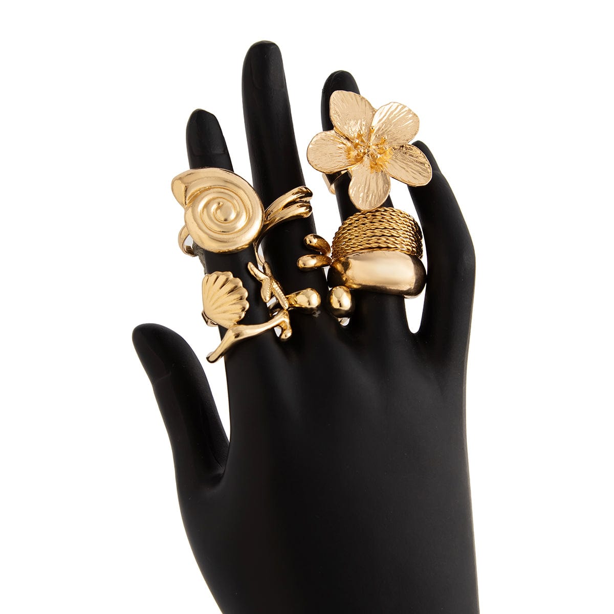 Boho 8pcs Flower Starfish Shell Stackable Open Ring Set - ArtGalleryZen