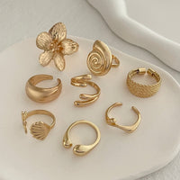 Thumbnail for Boho 8pcs Flower Starfish Shell Stackable Open Ring Set - ArtGalleryZen