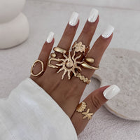 Thumbnail for Boho 8pcs Sun Flower Shell Starfish Hollow Ring Set - ArtGalleryZen
