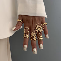 Thumbnail for Boho 8pcs Sun Flower Shell Starfish Hollow Ring Set - ArtGalleryZen