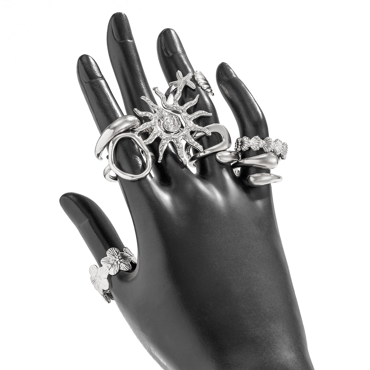 Boho 8pcs Sun Flower Shell Starfish Hollow Ring Set - ArtGalleryZen