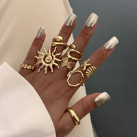 Thumbnail for Boho 8pcs Sun Flower Shell Starfish Hollow Ring Set - ArtGalleryZen