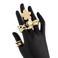 Thumbnail for Boho 9pcs Chunky Flower Pearl Curved Waterdrop Open Ring Set - ArtGalleryZen