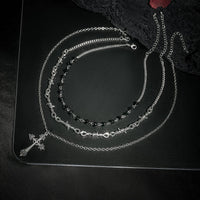 Thumbnail for Boho Antique Cross Pendant Crystal Barbed Chain Necklace Set - ArtGalleryZen
