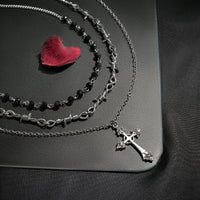 Thumbnail for Boho Antique Cross Pendant Crystal Barbed Chain Necklace Set - ArtGalleryZen