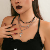 Thumbnail for Boho Antique Cross Pendant Crystal Barbed Chain Necklace Set - ArtGalleryZen